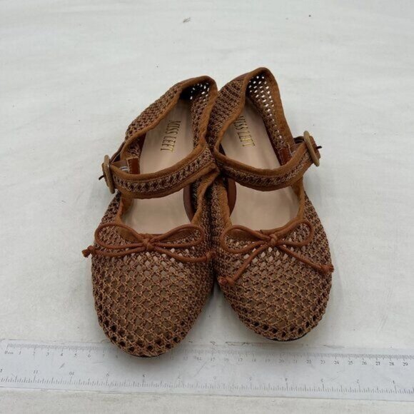 Miss Left Brown Cutout Bowknots Ankle Strap Mary Jane Round Toe Ballet Flats - Picture 3 of 8
